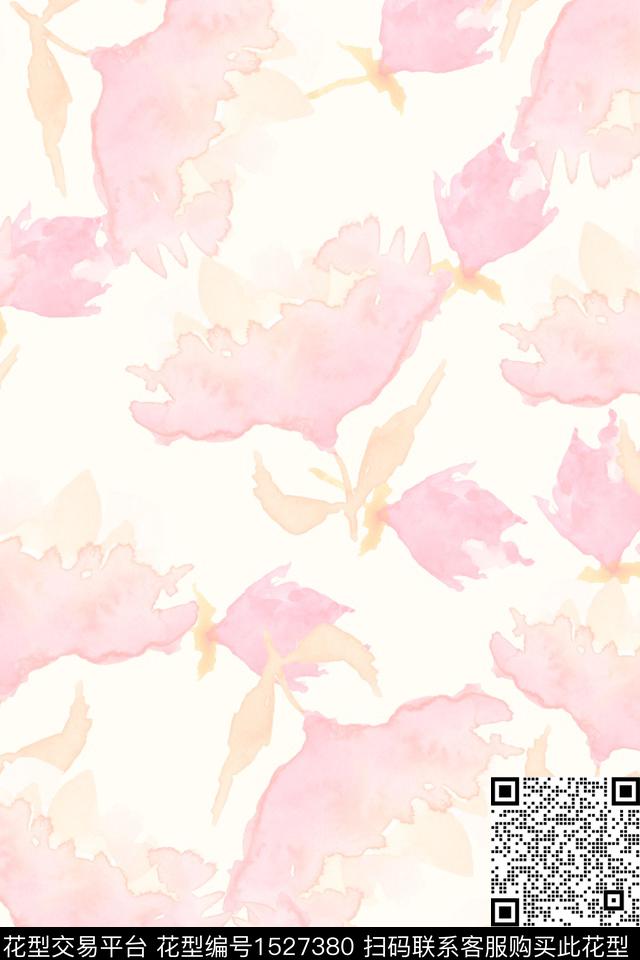 清爽底花卉水彩春夏花型数码印花花型下载（图片编号: 1527380） - 瓦栏（Walan）
