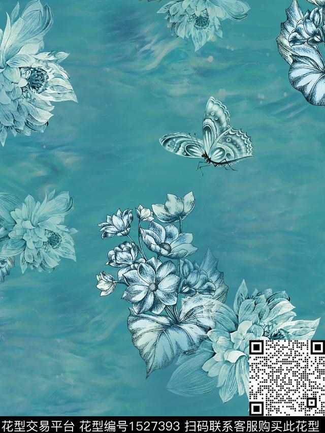 香云纱蝴蝶中国风数码印花花型下载（图片编号: 1527393） - 瓦栏（Walan）