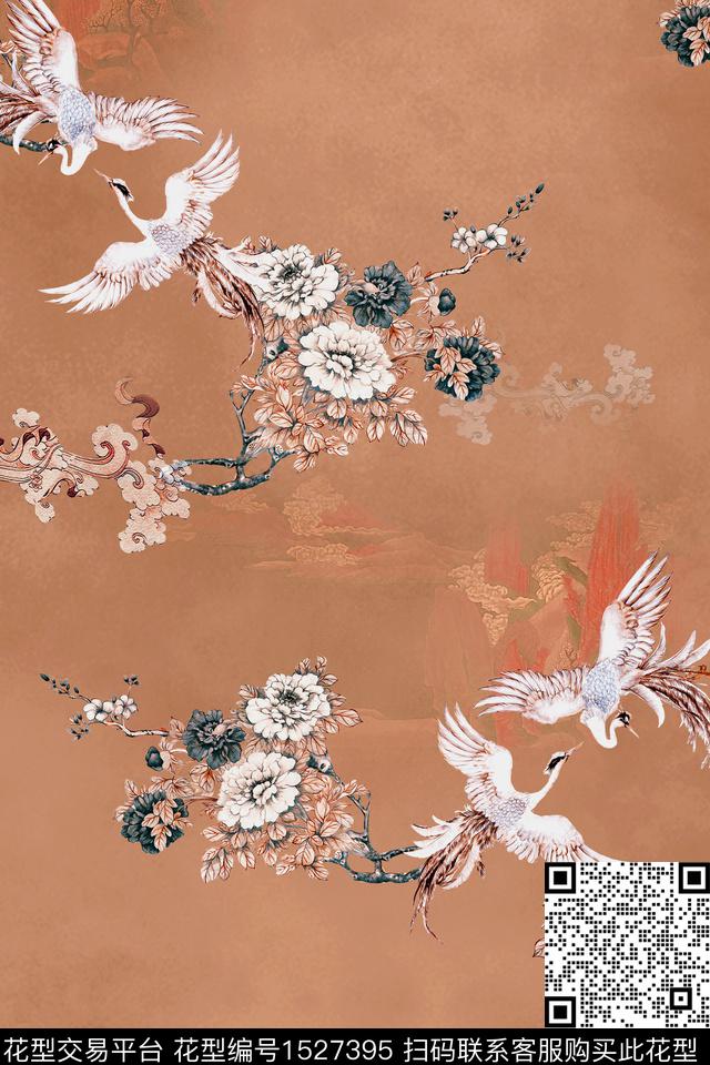 香云纱中国风复古旗袍花数码印花花型下载（图片编号: 1527395） - 瓦栏（Walan）