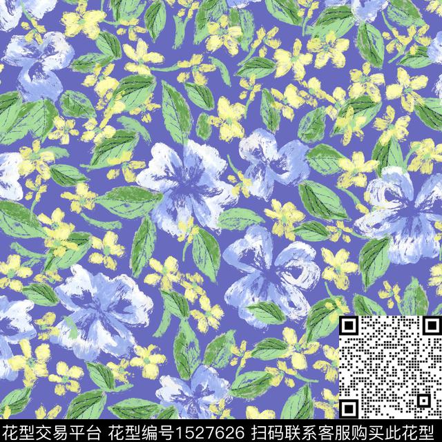 手绘花卉小清新花卉数码印花花型下载（图片编号: 1527626） - 瓦栏（Walan）