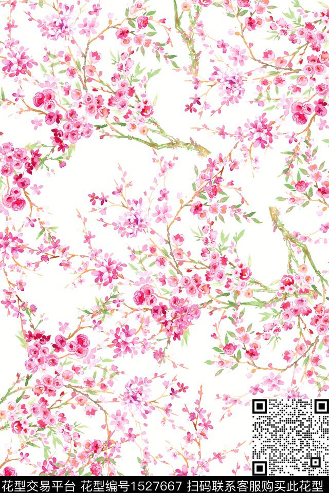 清爽底花卉水彩春夏花型数码印花花型下载（图片编号: 1527667） - 瓦栏（Walan）