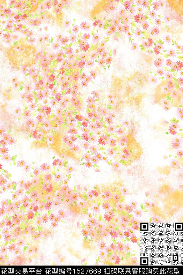 清爽底花卉水彩春夏花型数码印花花型下载（图片编号: 1527669） - 瓦栏（Walan）