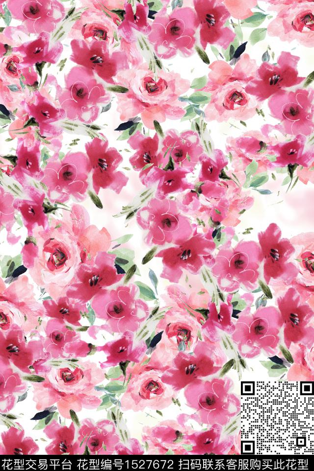 水彩春夏花型花卉数码印花花型下载（图片编号: 1527672） - 瓦栏（Walan）