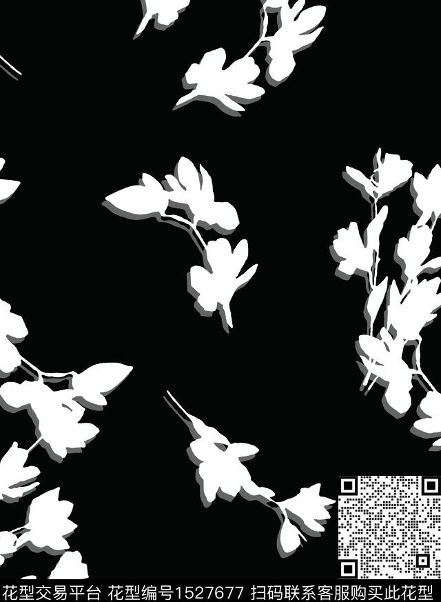 23021311.jpg - 1527677 - 剪影 花卉 白花 - 数码印花花型 － 女装花型设计 － 瓦栏