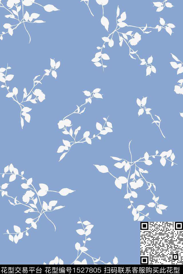 蓝色小清新花卉数码印花花型下载（图片编号: 1527805） - 瓦栏（Walan）