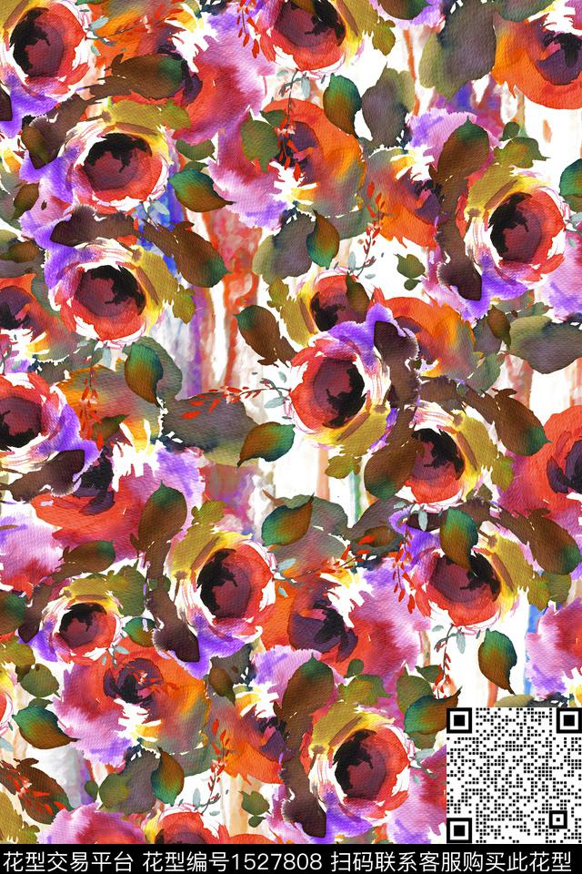水彩花卉水彩春夏花型数码印花花型下载（图片编号: 1527808） - 瓦栏（Walan）