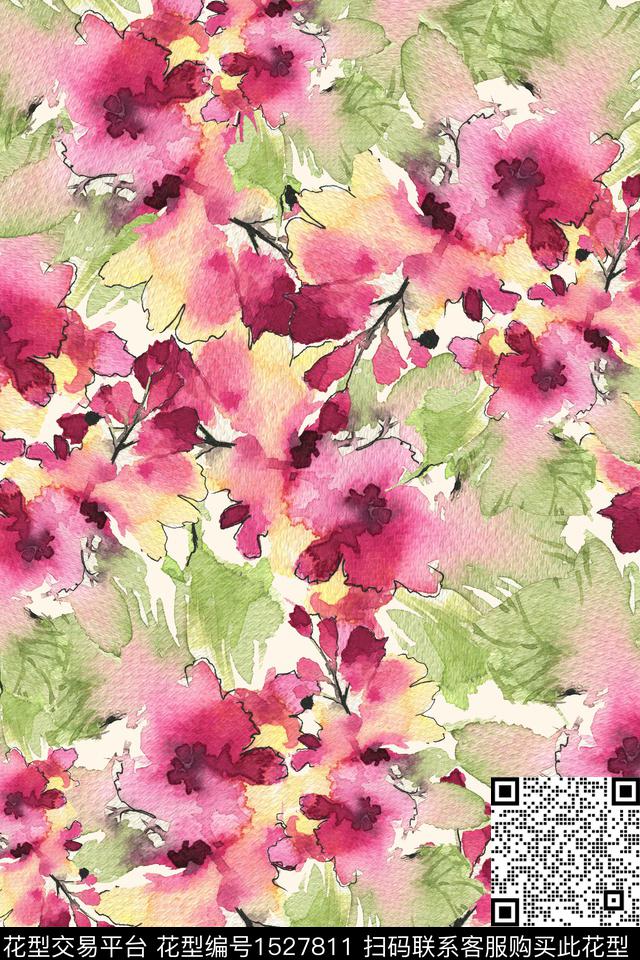 水彩花卉水彩春夏花型数码印花花型下载（图片编号: 1527811） - 瓦栏（Walan）