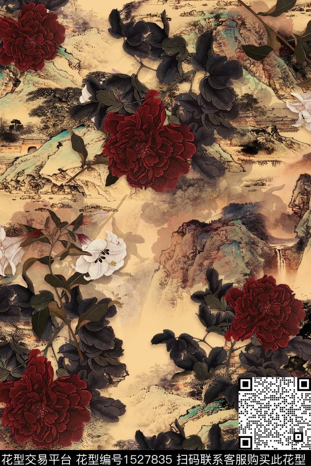 CCDC1555.jpg - 1527835 - 花卉 中老年 旗袍香云纱 - 数码印花花型 － 女装花型设计 － 瓦栏