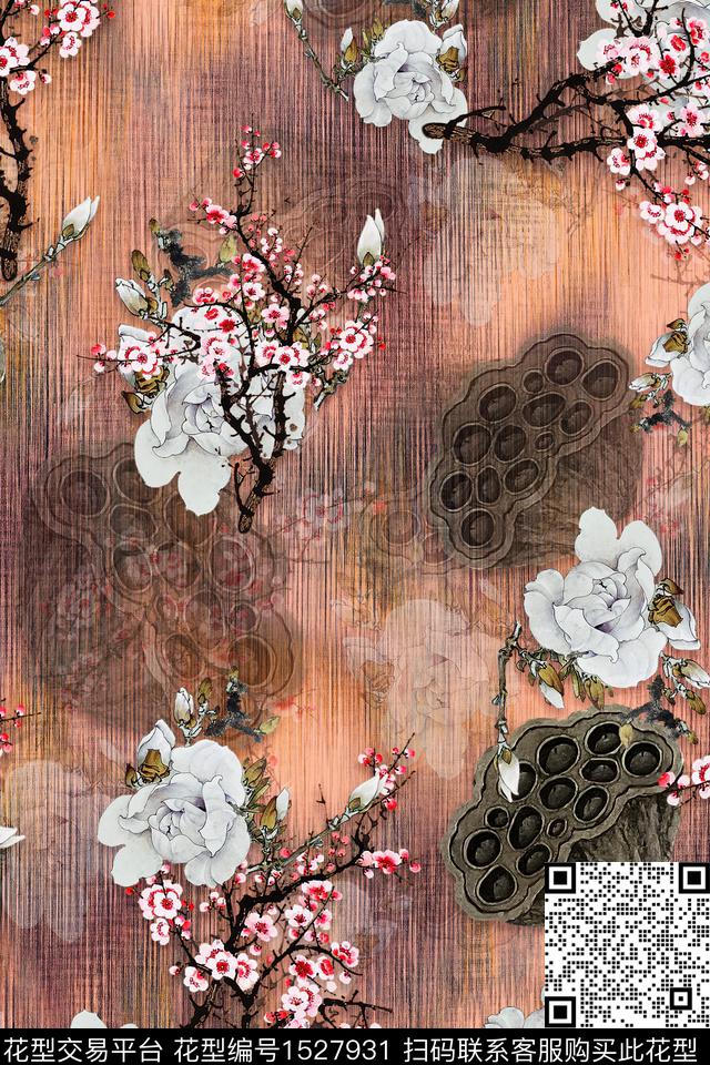 CCDC1561.jpg - 1527931 - 花卉 中老年 旗袍香云纱 - 数码印花花型 － 女装花型设计 － 瓦栏