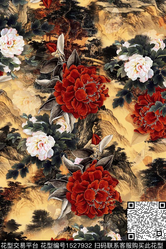 CCDC1562.jpg - 1527932 - 花卉 中老年 旗袍香云纱 - 数码印花花型 － 女装花型设计 － 瓦栏