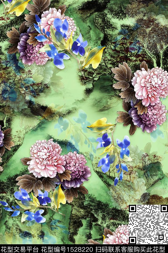 CCDC1565.jpg - 1528220 - 花卉 中老年 旗袍香云纱 - 数码印花花型 － 女装花型设计 － 瓦栏