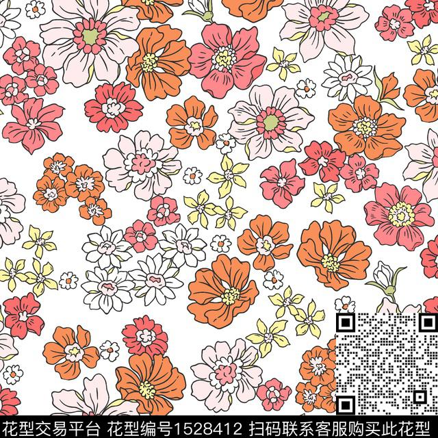 ZJY20230245.jpg - 1528412 - 植物 花卉 小碎花 - 传统印花花型 － 床品花型设计 － 瓦栏