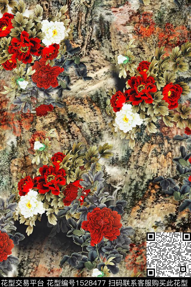 CCDC1571.jpg - 1528477 - 花卉 中老年 旗袍香云纱 - 数码印花花型 － 女装花型设计 － 瓦栏