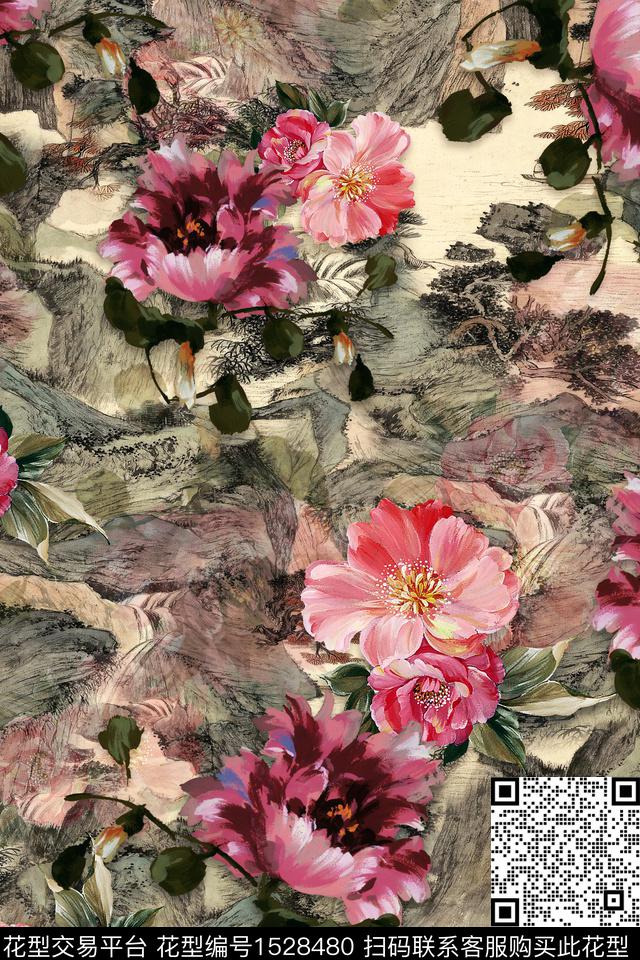 CCDC1574.jpg - 1528480 - 花卉 中老年 旗袍香云纱 - 数码印花花型 － 女装花型设计 － 瓦栏