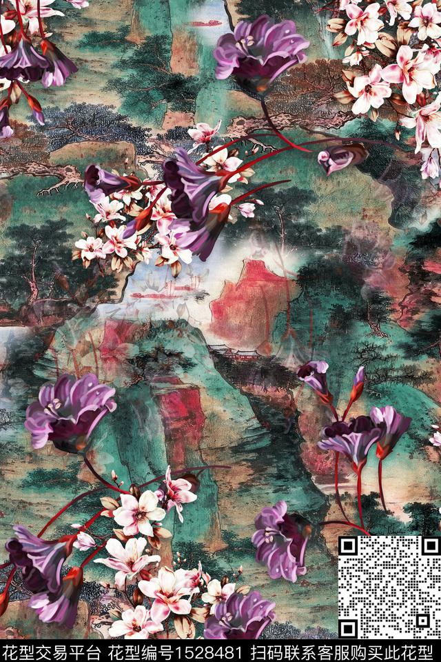 CCDC1575.jpg - 1528481 - 花卉 中老年 旗袍香云纱 - 数码印花花型 － 女装花型设计 － 瓦栏