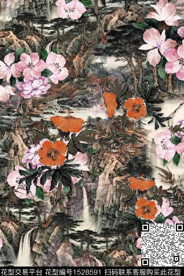 CCDC1583.jpg - 1528591 - 花卉 中老年 旗袍 - 数码印花花型 － 女装花型设计 － 瓦栏