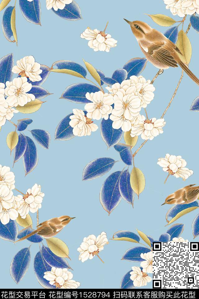 小清新清爽底花卉旗袍数码印花花型下载（图片编号: 1528794） - 瓦栏（Walan）