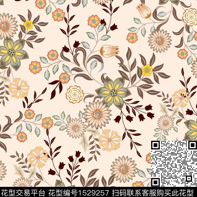绿植树叶矢量花卉数码印花花型下载（图片编号: 1529257） - 瓦栏（Walan）