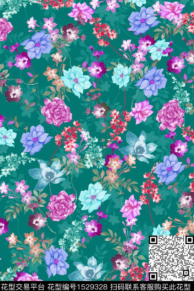 花卉20168-2.jpg - 1529328 - 女装 大牌风 热带花型 - 数码印花花型 － 女装花型设计 － 瓦栏