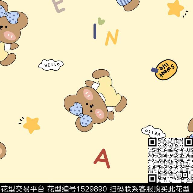 熊卡通动物卡通数码印花花型下载（图片编号: 1529890） - 瓦栏（Walan）