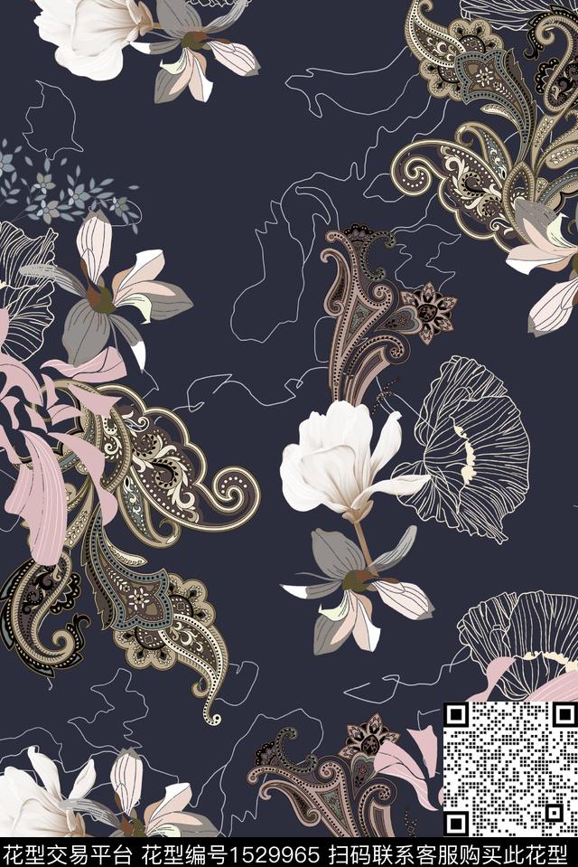 Y-1.jpg - 1529965 - 民族风 春夏花型 花卉 - 数码印花花型 － 女装花型设计 － 瓦栏