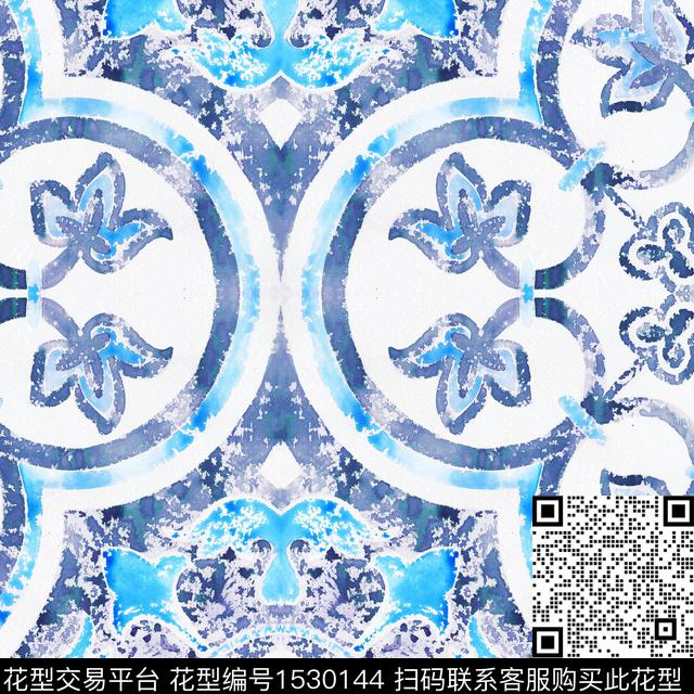 RM065 pattern.jpg - 1530144 - azulejos tile ultramarine - 传统印花花型 － 墙纸花型设计 － 瓦栏