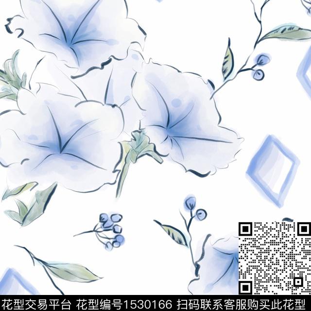 23-3-3-1.jpg - 1530166 - 女装 水彩花卉 蓝色 - 数码印花花型 － 女装花型设计 － 瓦栏