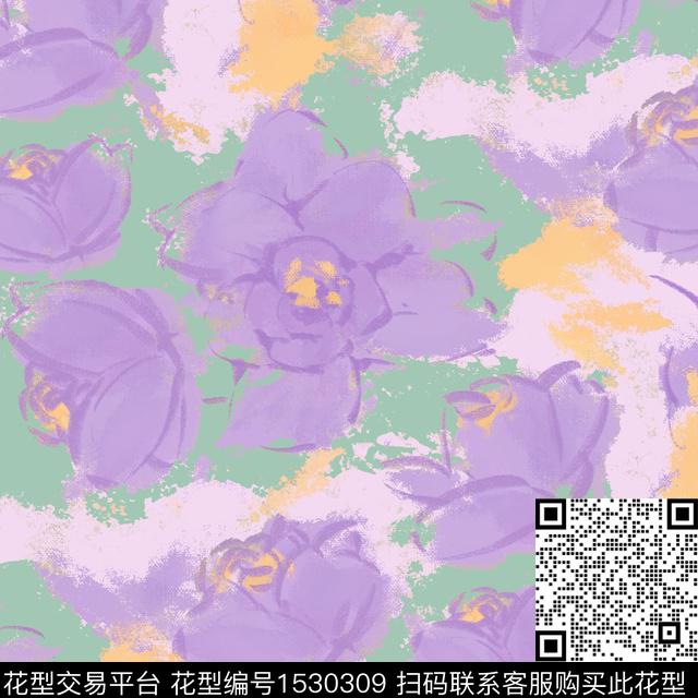 手绘花卉清新风春夏新品数码印花花型下载（图片编号: 1530309） - 瓦栏（Walan）