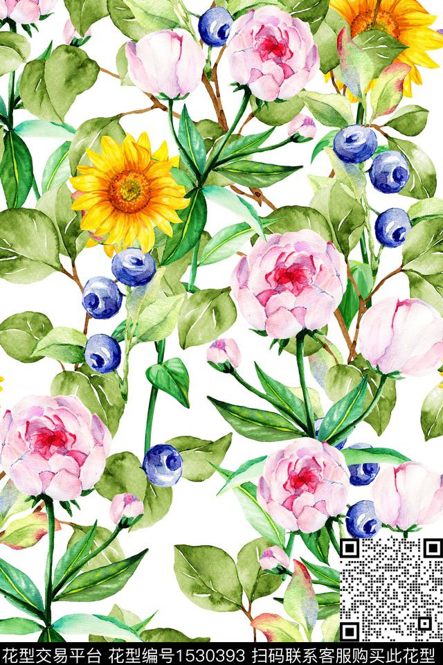 小清新年轻女性绿植树叶数码印花花型下载（图片编号: 1530393） - 瓦栏（Walan）