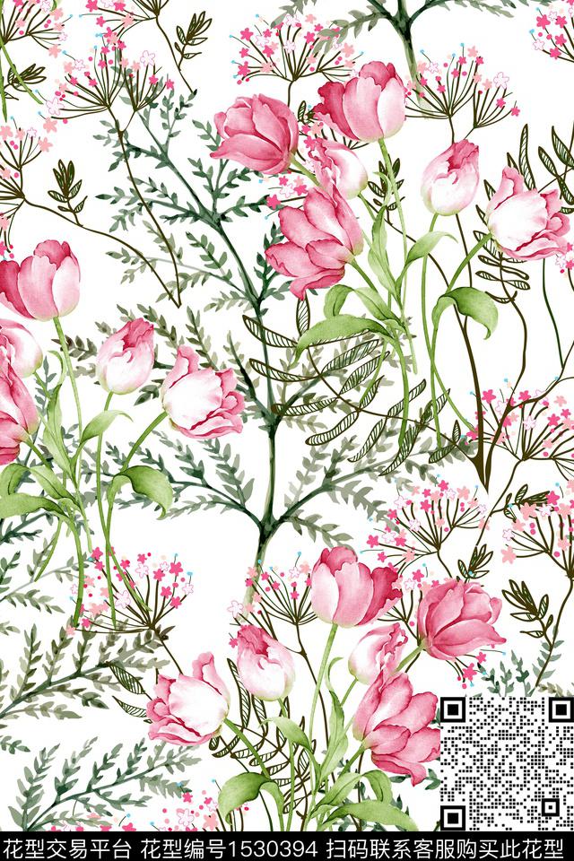女装绿植树叶花卉数码印花花型下载（图片编号: 1530394） - 瓦栏（Walan）