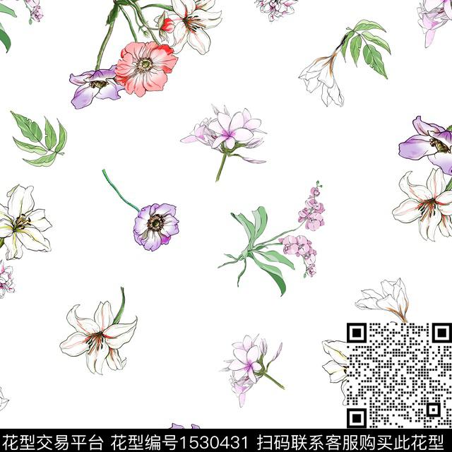 guan1082.jpg - 1530431 - 花卉 简约 白底花 - 传统印花花型 － 女装花型设计 － 瓦栏