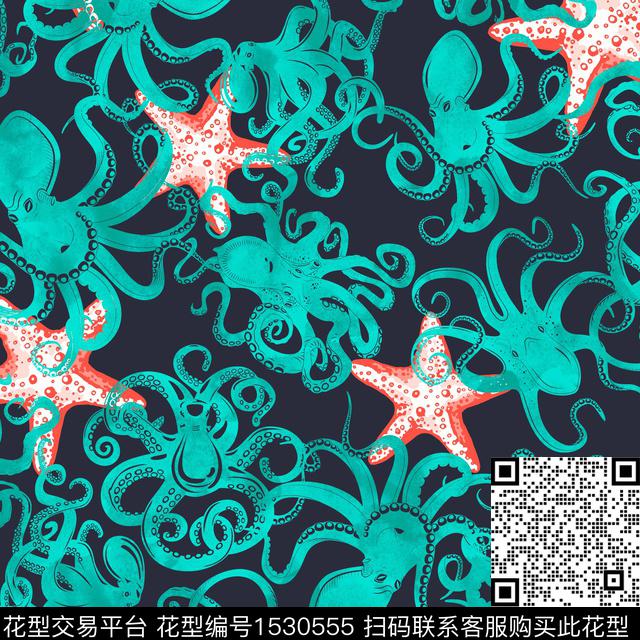 01023.jpg - 1530555 - 章鱼 海星 数码花型 - 数码印花花型 － 泳装花型设计 － 瓦栏