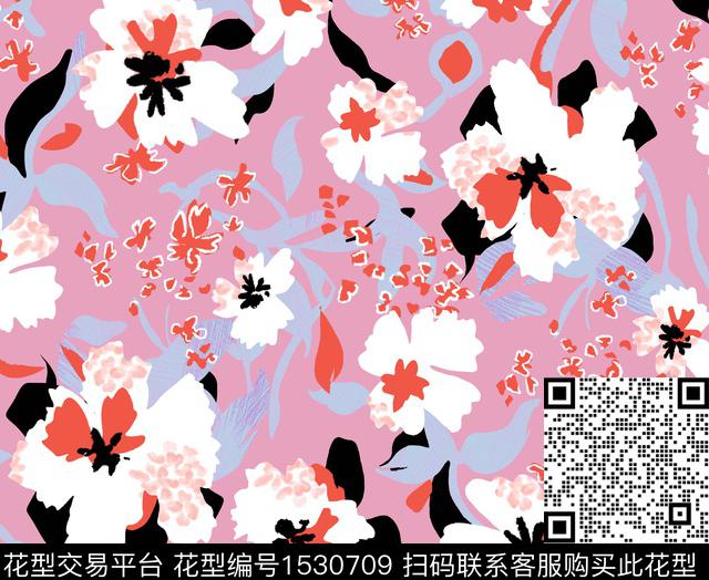 笔触抽象花卉花卉数码印花花型下载（图片编号: 1530709） - 瓦栏（Walan）