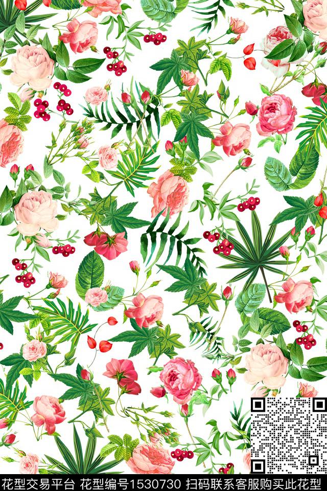 小清新年轻女性绿植树叶数码印花花型下载（图片编号: 1530730） - 瓦栏（Walan）
