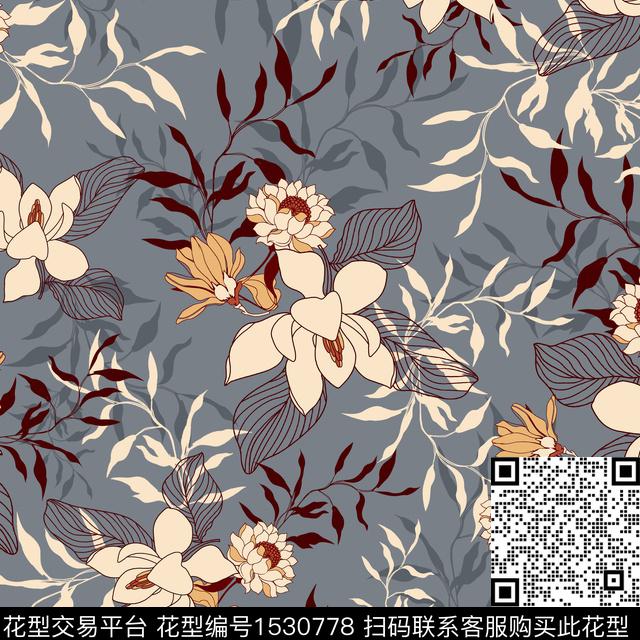 矢量绿植树叶花卉数码印花花型下载（图片编号: 1530778） - 瓦栏（Walan）