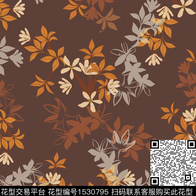 矢量绿植树叶花卉数码印花花型下载（图片编号: 1530795） - 瓦栏（Walan）