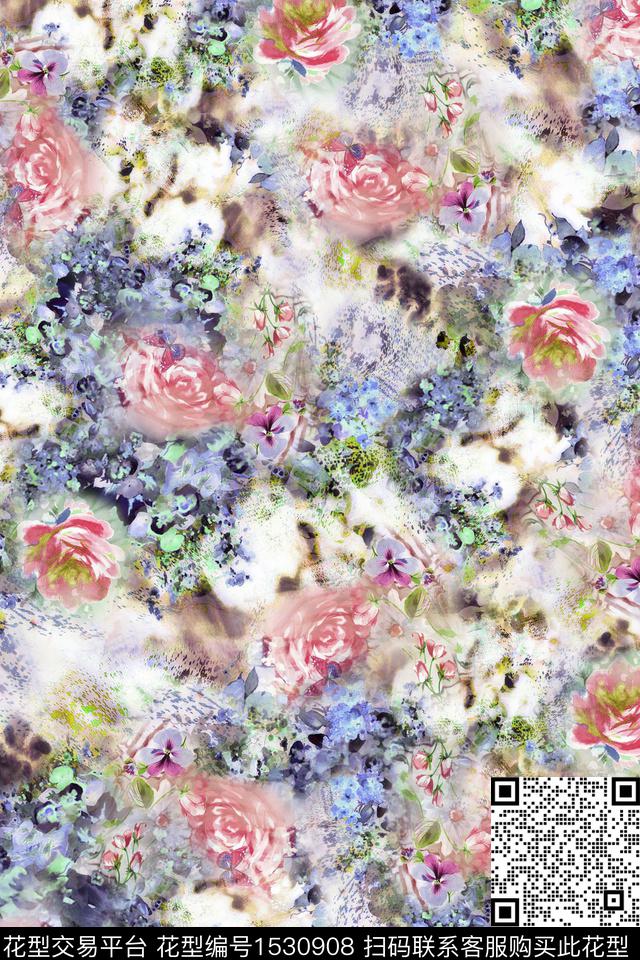 AZAJHAS-1.jpg - 1530908 - 朦胧花卉 女装 春夏花型 - 数码印花花型 － 女装花型设计 － 瓦栏