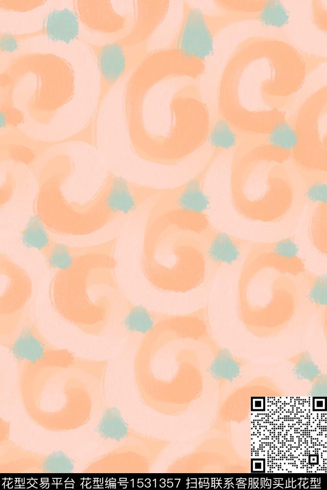 笔触波点漩涡数码印花花型下载（图片编号: 1531357） - 瓦栏（Walan）