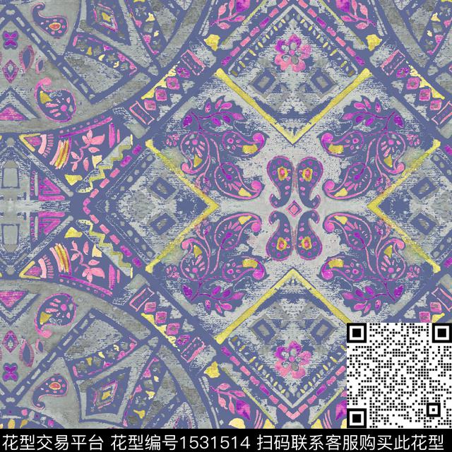 ethnicgraytile传统印花花型下载（图片编号: 1531514） - 瓦栏（Walan）