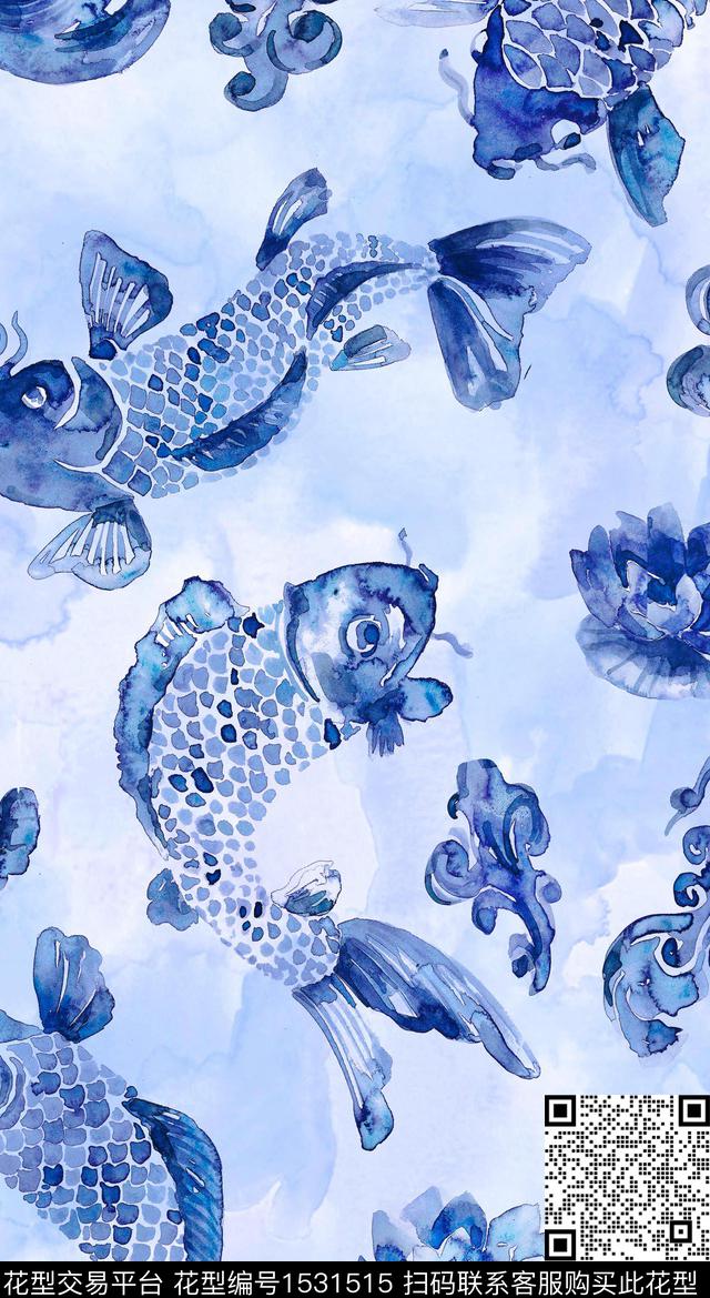 RM067.jpg - 1531515 - 鱼 fish coy - 数码印花花型 － 墙纸花型设计 － 瓦栏