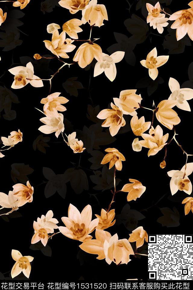 T230003067.jpg - 1531520 - 黑底花卉 大牌风 几何 - 数码印花花型 － 女装花型设计 － 瓦栏