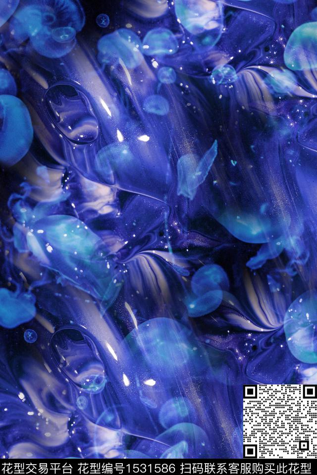 抽象水母数码花型数码印花花型下载（图片编号: 1531586） - 瓦栏（Walan）