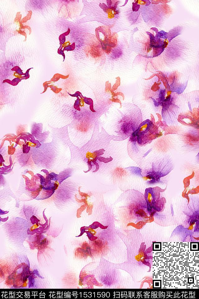 Z13865.jpg - 1531590 - 水彩 春夏花型 水彩花卉 - 数码印花花型 － 女装花型设计 － 瓦栏