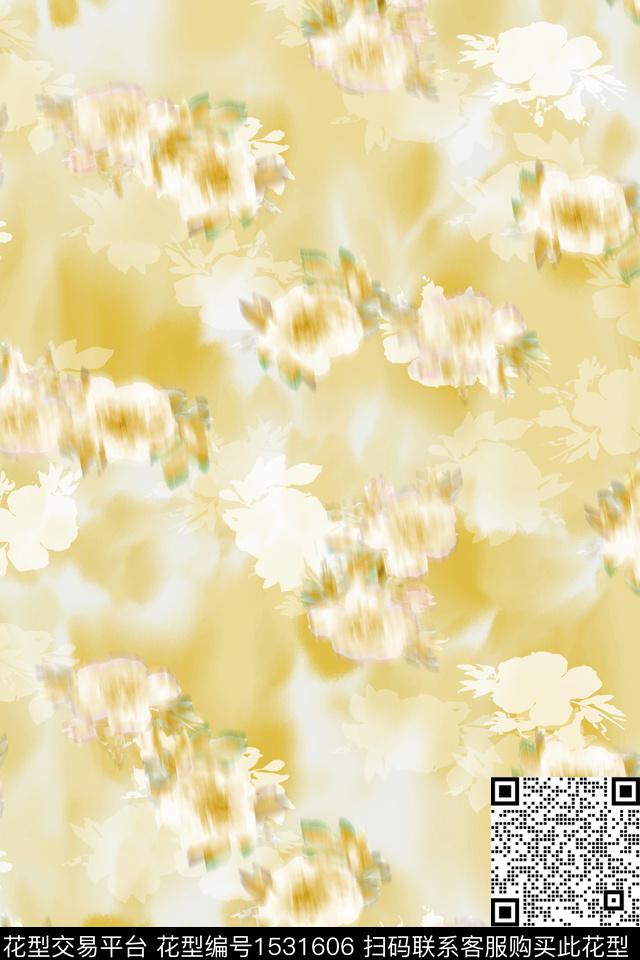 花卉朦胧底纹数码印花花型下载（图片编号: 1531606） - 瓦栏（Walan）