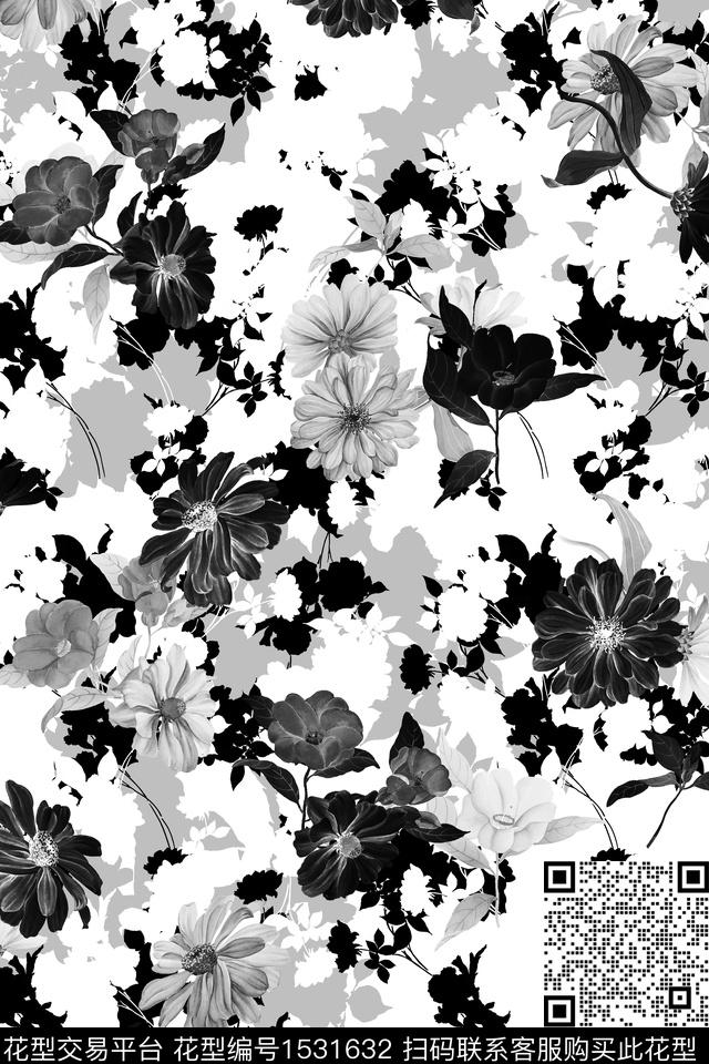 P09416.jpg - 1531632 - 黑底花卉 大牌风 中老年 - 数码印花花型 － 女装花型设计 － 瓦栏