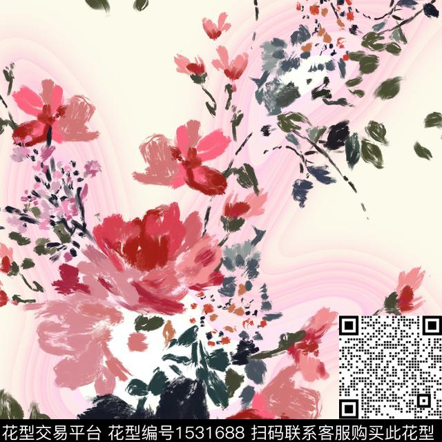花卉水墨底纹数码印花花型下载（图片编号: 1531688） - 瓦栏（Walan）