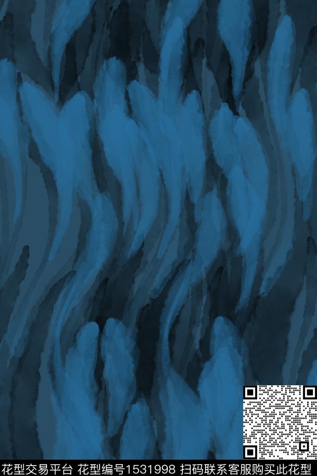 黑底花卉水彩抽象数码印花花型下载（图片编号: 1531998） - 瓦栏（Walan）