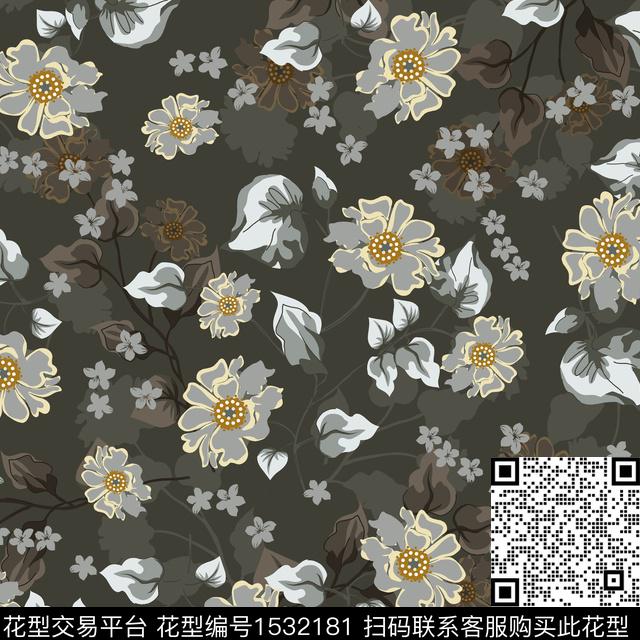 绿植树叶小花数码花型数码印花花型下载（图片编号: 1532181） - 瓦栏（Walan）