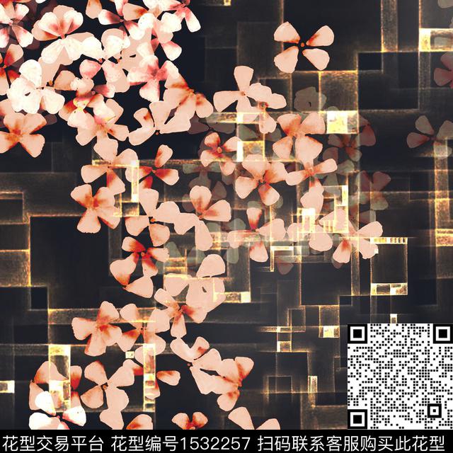 黑底花卉女装花卉数码印花花型下载（图片编号: 1532257） - 瓦栏（Walan）