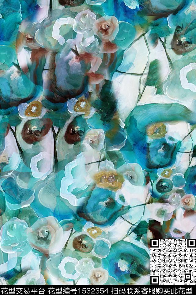 XZ4516.jpg - 1532354 - 抽象 油画 抽象花卉 - 数码印花花型 － 女装花型设计 － 瓦栏